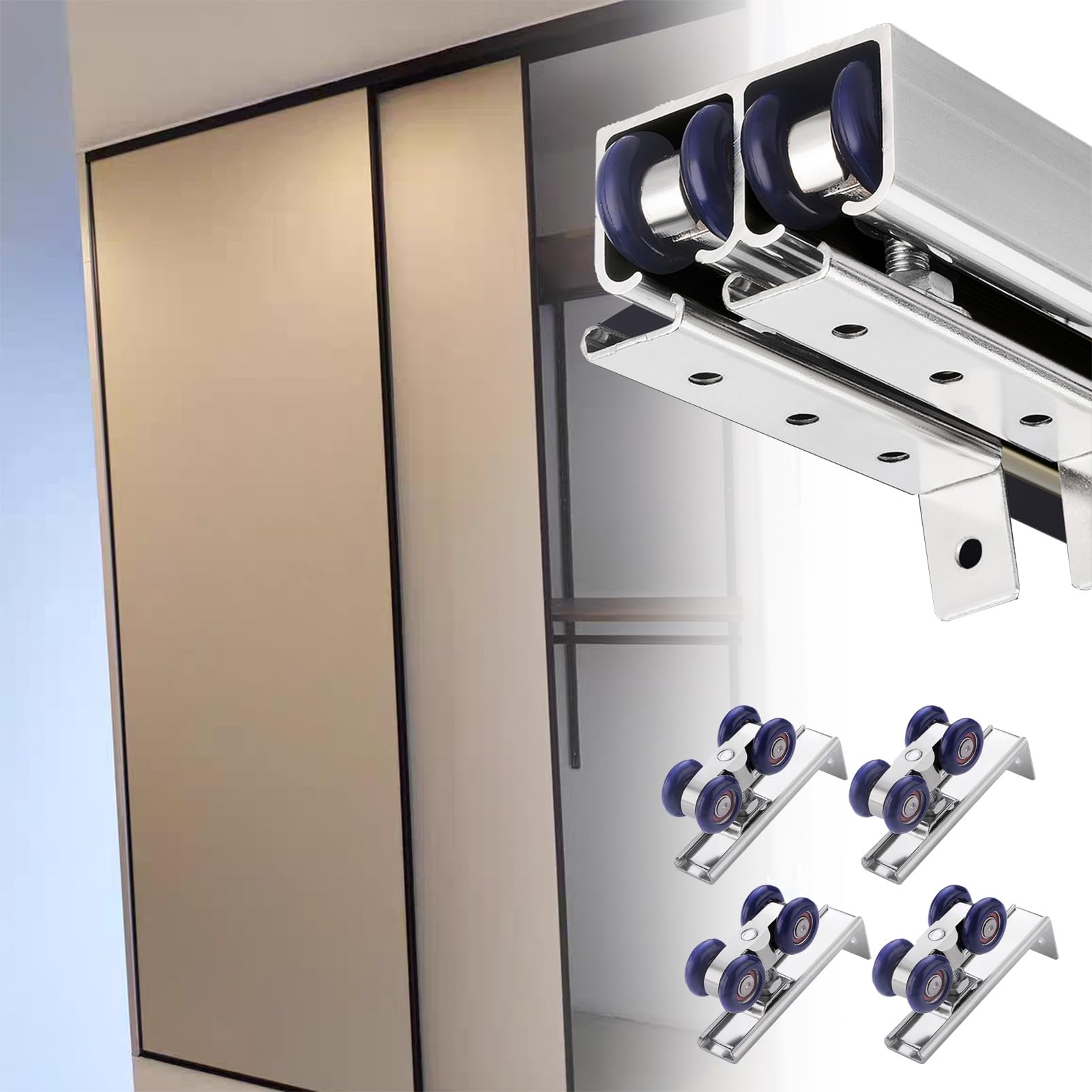 Schiebetürschiene mit Beschlägen, anpassbare Länge für 2/4 Türen, perfekt für Raumteiler/Kleiderschrank