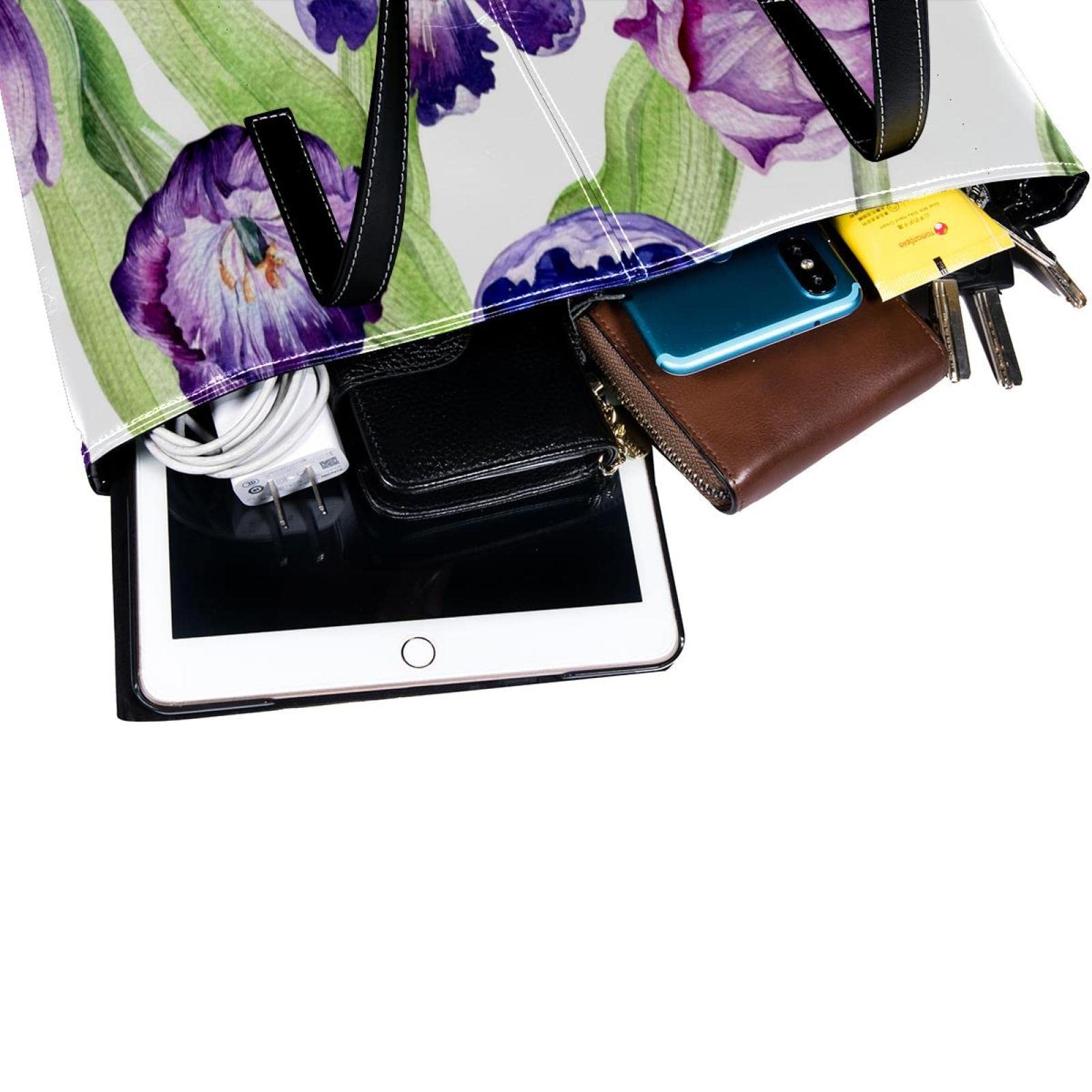 Bolso de mano personalizado de piel sintética con patrón de flores de tulipán púrpura, Varios colores