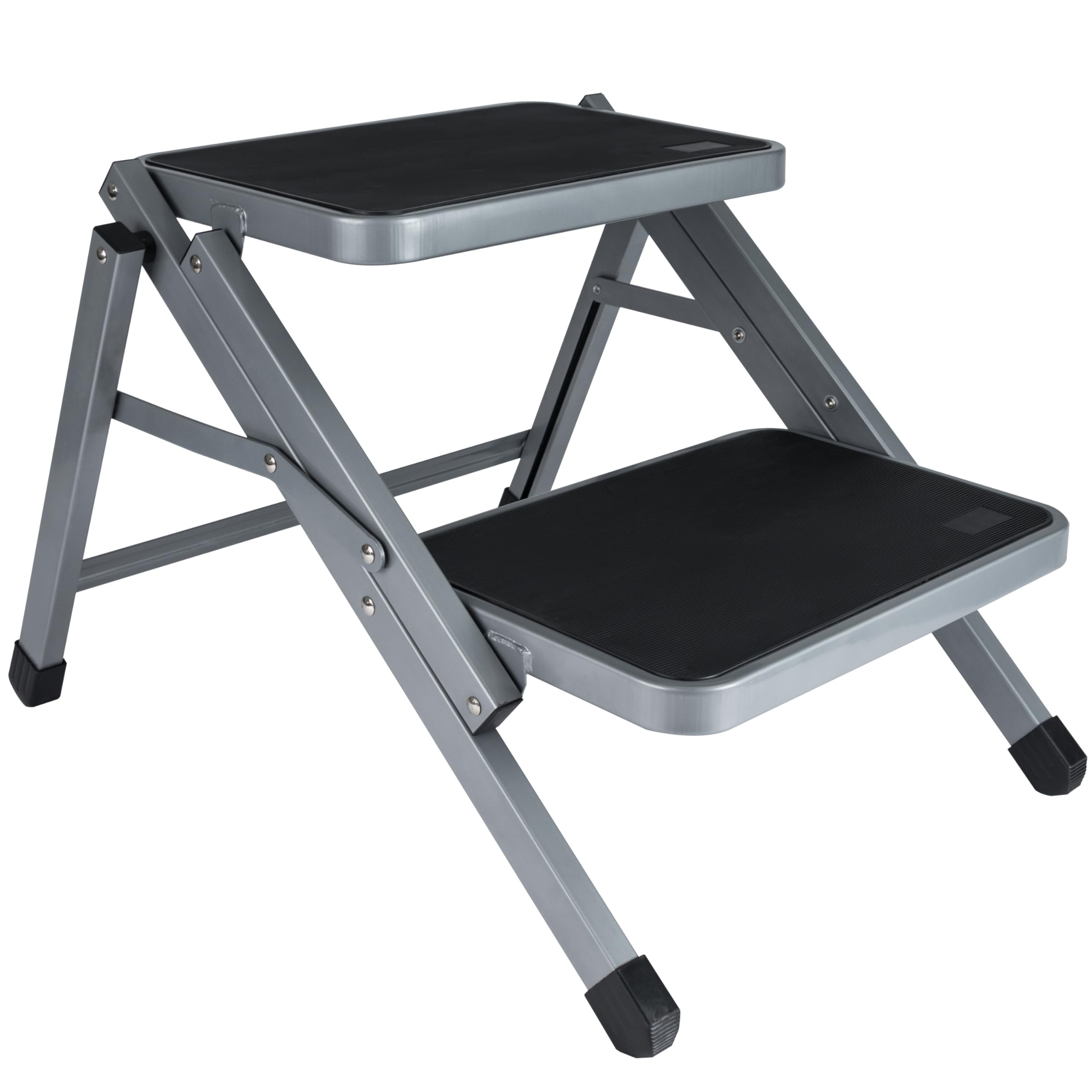 Caravan Klappbare 2 Stufen Tritt 51x58x40 cm aus Stahl bis zu 150kg belastbar mit Anti-Rutsch-Trittfläche Einstiegshilfe Faltbar Wohnwagen Wohnmobil Klapptritt Doppelstufe