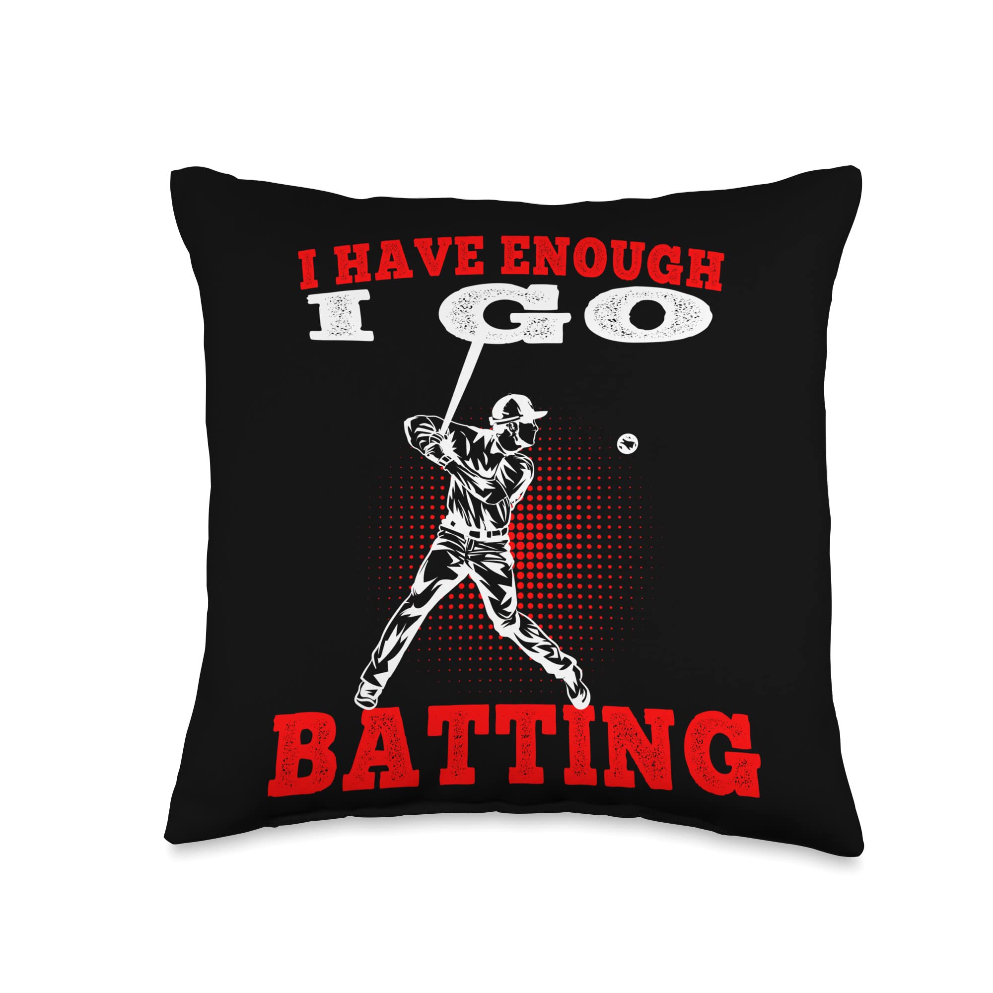 Baseballfan And Baseball Designs I go Batting Baseball Players Throw Pillow, 16x16, Multicolor