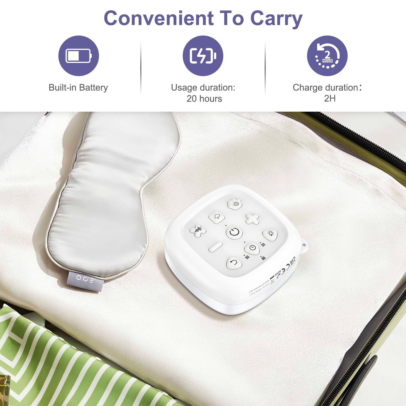 Machine à Bruit Blanc 24 sons, Haut-parleur sans Fil, 6 Luminosités Réglable, Machine à Bruit de Sommeil pour Bébé Enfant, Minuterie et Fonction Mémoire pour Yoga, Sommeil, Bureau, Voyage