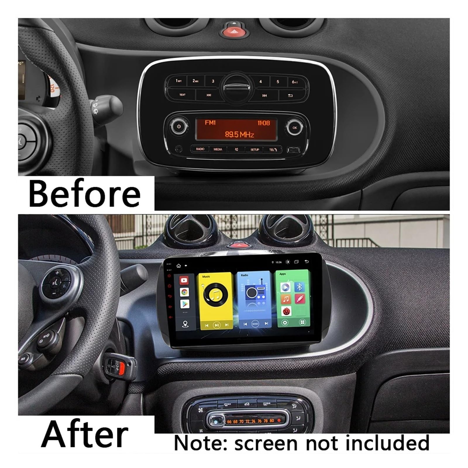 Mascherina Autoradio Cornice Stereo per Benz per Smart per Fortwo C453 A453 W453 2014-2020 Auto Radio Fasce Telaio 9 Pollici 1DIN Stereo Pannello Cavo Alimentazione Canbus