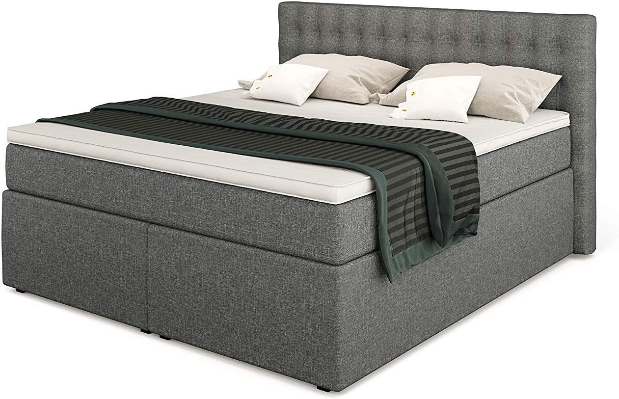 FURNISTAR Boxspringbett Nelly 120x200 - Boucle Stoff Mit Matratze