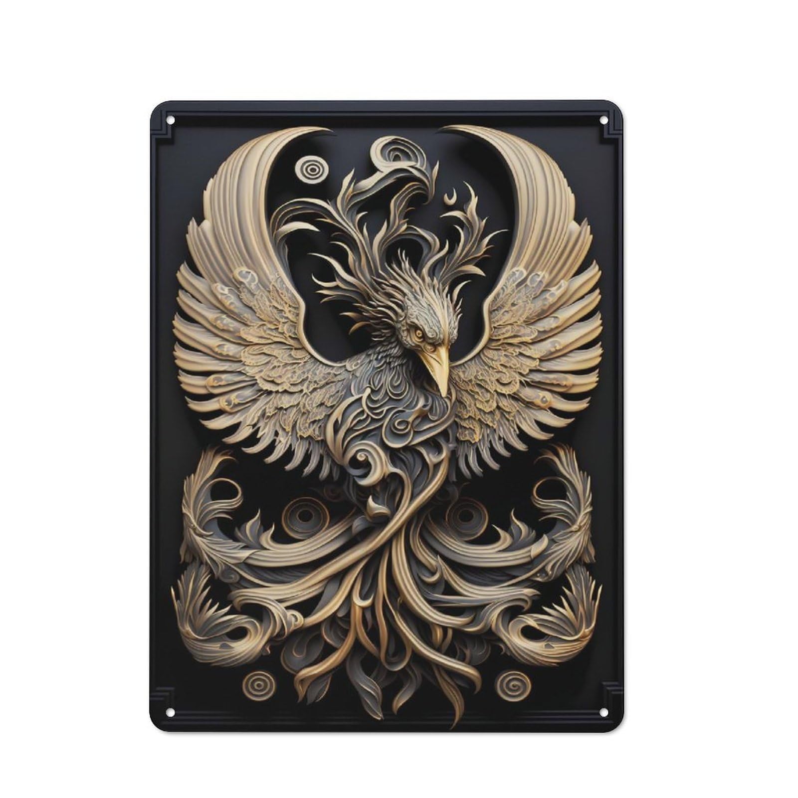 Junmoney Style-12 Tin Wall Plaque 40X30cm With God Phoenix Art Deco For Garage Wall, Suited To People Furnishing A Garage