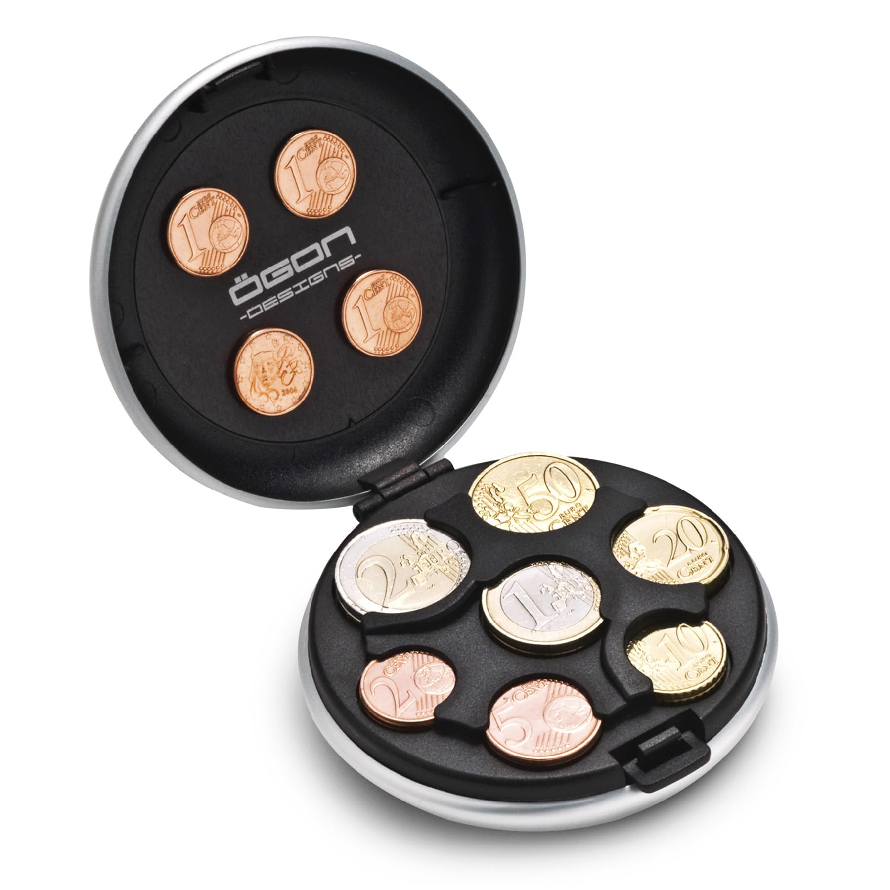 Portamonete in alluminio, capacità fino a 20 € in monete, 5 monete per scomparto, modello Coin Dispenser