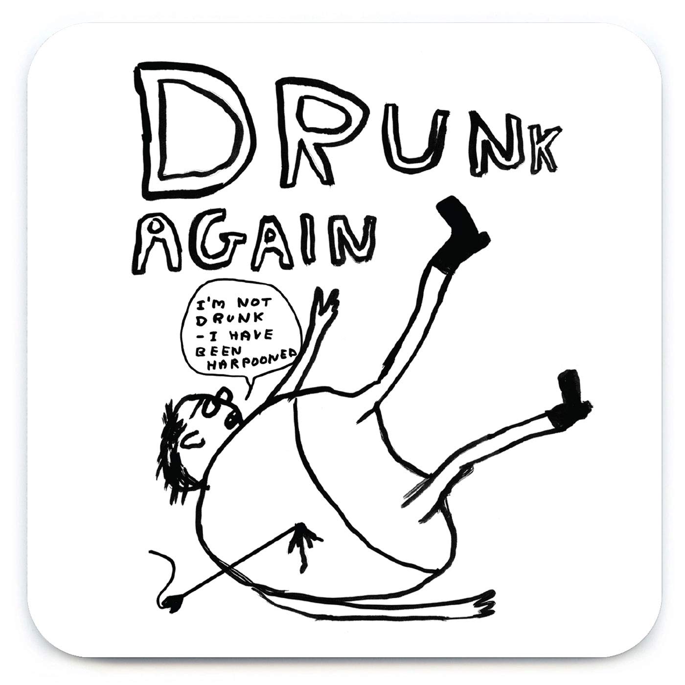 Official David Shrigley - Funny 'Drunk Again Coaster' - Small Gift Ideas For Him Her - Friends Birthday - Housewarming Present - New Home Gift - Funny Gifts For Women Men - Sold By Brainbox Candy