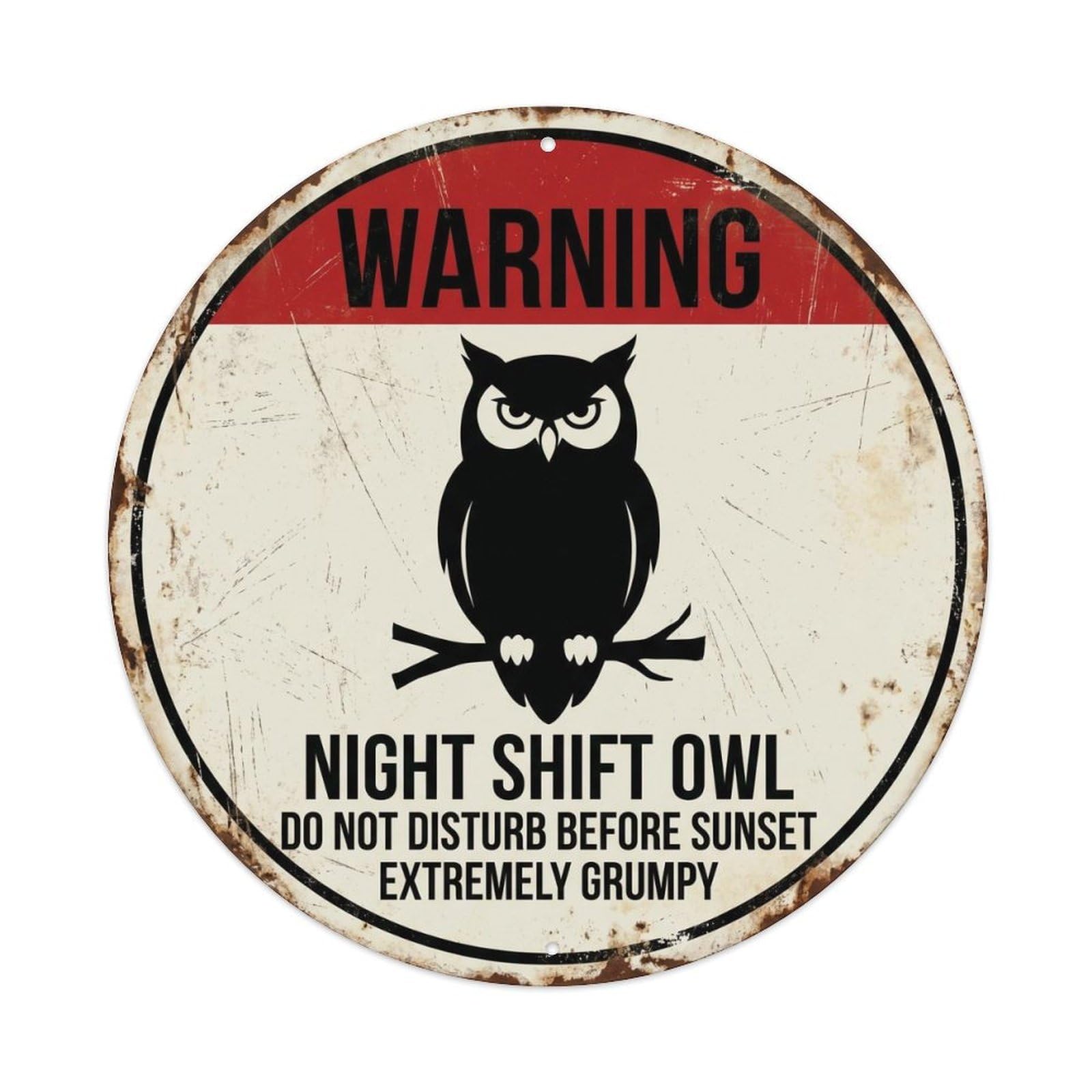 Vintage Grumpy Owl Night Shift Metal Tin Sign Plaque