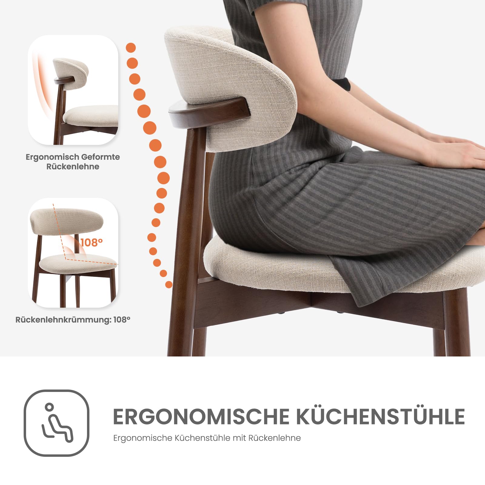 COLAMY Esszimmerstühle 2er Set, Polsternder Stühle Esszimmer mit Rückenlehne, Moderne Küchenstühle Gepolstert, Stoff Dining Chairs mit Back und Holzbeinen für Esszimmer, Küche, Restaurant, Beige