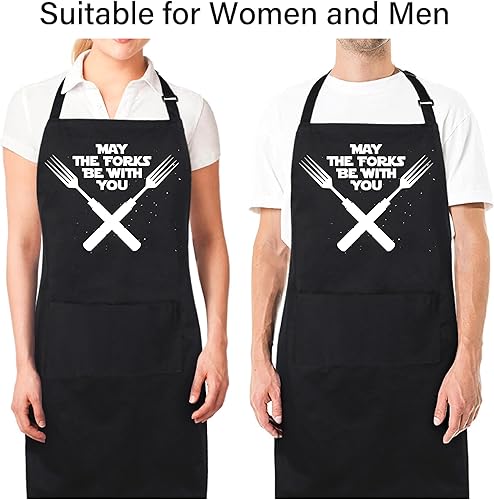 Miniatura 5 de Xornis Delantal divertido 100% de algodón para hombres y mujeres, delantales ajustables con 2 bolsillos, para parrilla, cocina, barbacoa, talla única