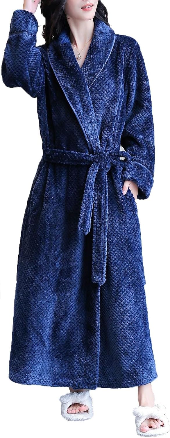 Women's Plush Kimono Robe Thick Warm Couple Lounge Wear Spa Bathrobe
