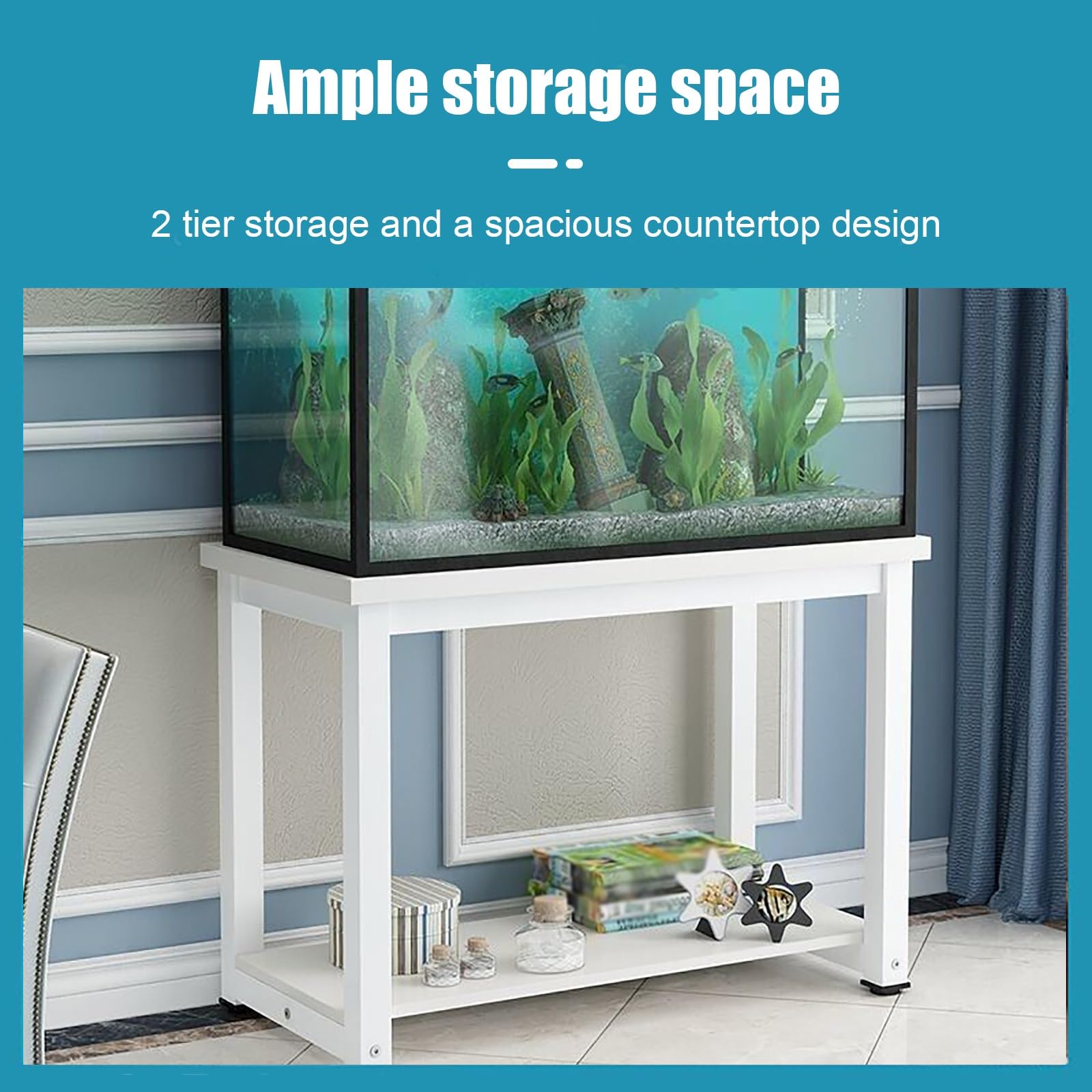 Scaffale per Acquario, Acquario con Mobile | Legno Massello, Piedini Protettivi Antiscivolo, Facile da Installare, Portata di 200 kg(White B,90x40x70cm/35x16x28in)