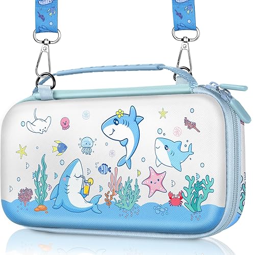 Kokaade Carrying Case for Nintendo Switch 2 (2025) - with Handle and Strap for Switch 2 Travel Cases Blue Shark Cute Kawaii Design Portable Storage Carry Protective Hard Shell for Girls Boys Teens - Blue Shark