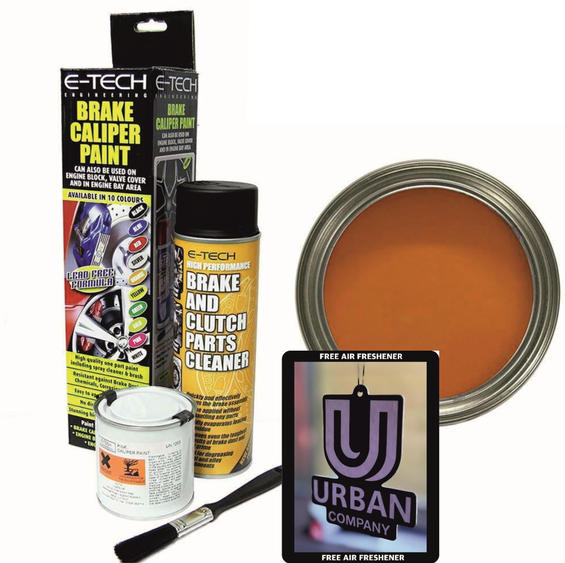 The Urban Company Orange Brake Caliper Paint Complete Kit Inc Paint/Cleaner & Brush Enough For Calipers Inc Free Air Freshener