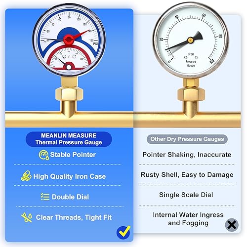 Miniatura 5 de MEANLIN MEASURE Medidor de presión térmica de 0-160 psi, esfera de cara NPT de 0-250  14 de pulgada NPT de 2.5 pulgadas, medidor de presión de