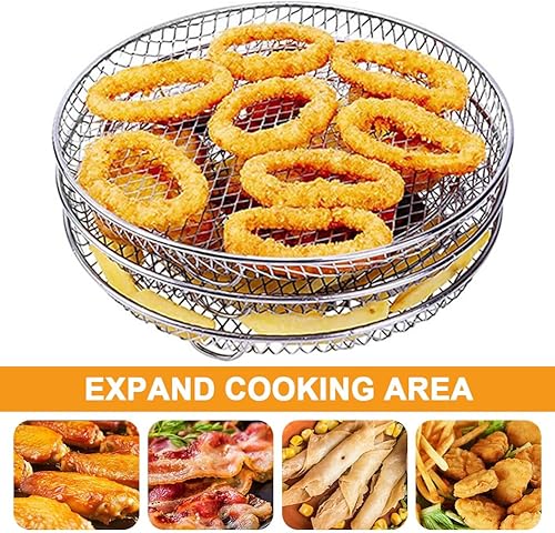 Miniatura 4 de QKDS Paquete de 3 estantes para freidora de aire con cepillos de hilvanar, estantes apilables, accesorios universales para freidora de aire, apto