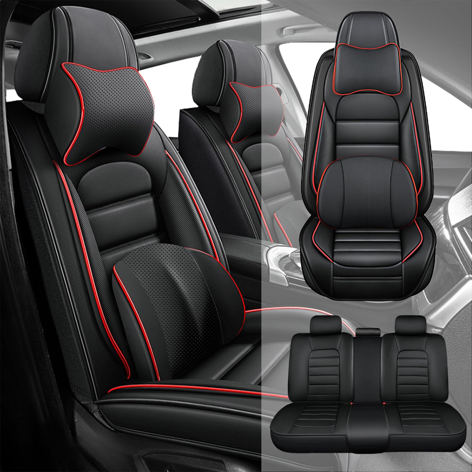 AFUNTIO for Lexus RX 450h 2010-2022 Seat Covers,Car Seat Cover Protector,Waterproof Front & Rear Car Seat Covers(Luxury-Black&Red)