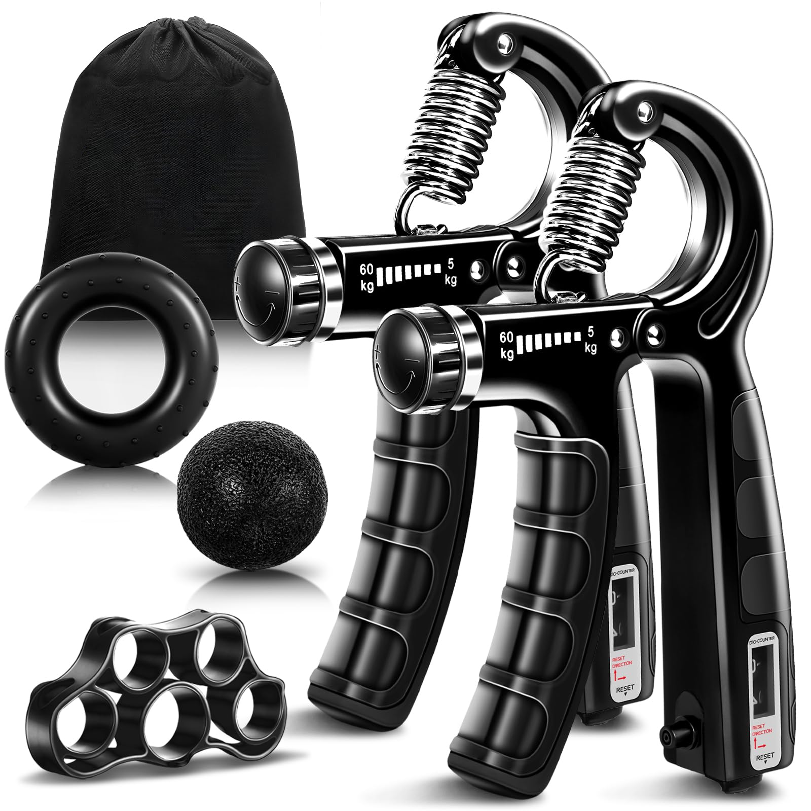 Flintronic 5 Pcs Hand Grip Strengthener Kit, Adjustable Forearm Strengthener (5-60 kg), Adjustable Resistance Hand Exerciser, Hand Gripper for Building Strong Wrists, Fingers, Forearms & Hands