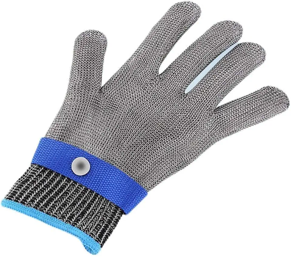 Luva de aço inoxidável à prova de corte, luva de açougueiro de malha de metal com forro de algodão, para processamento de alimentos e segurança na cozinha