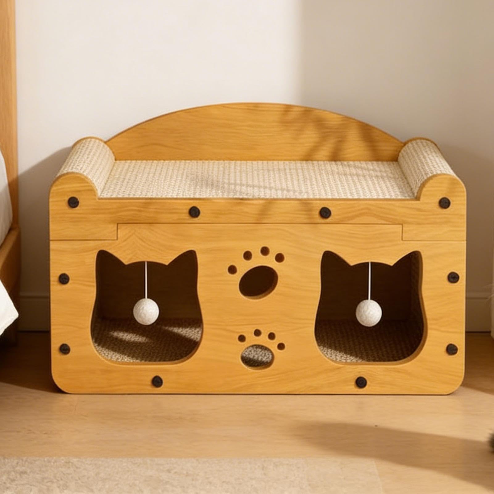 Casa Rascador de Cartón para Gatos Cama Antideslizante Interactiva con | Tablero Rascador para Gatos para en Hogar, Exterior, Sala de Estar, Momentos en Familia, Viajes y Estimulación Menta