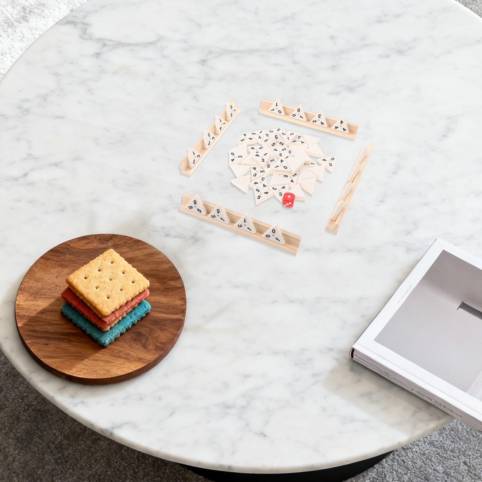 Juego de Dominó Triangular de Madera con Fichas Precisas y Soporte Resistente para Partidas en Mesa, Adecuado Adultos en Vacaciones