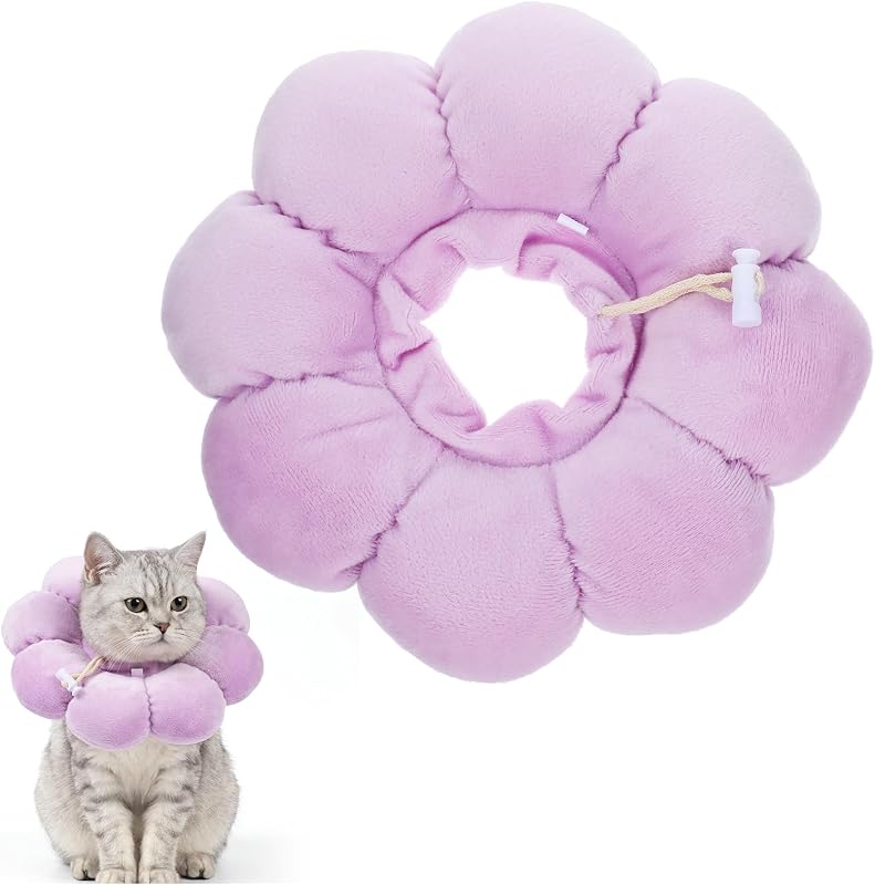 Colar Cone de Recuperação Ajustável para Gatos DOPENSPI Roxo, Tamanho M