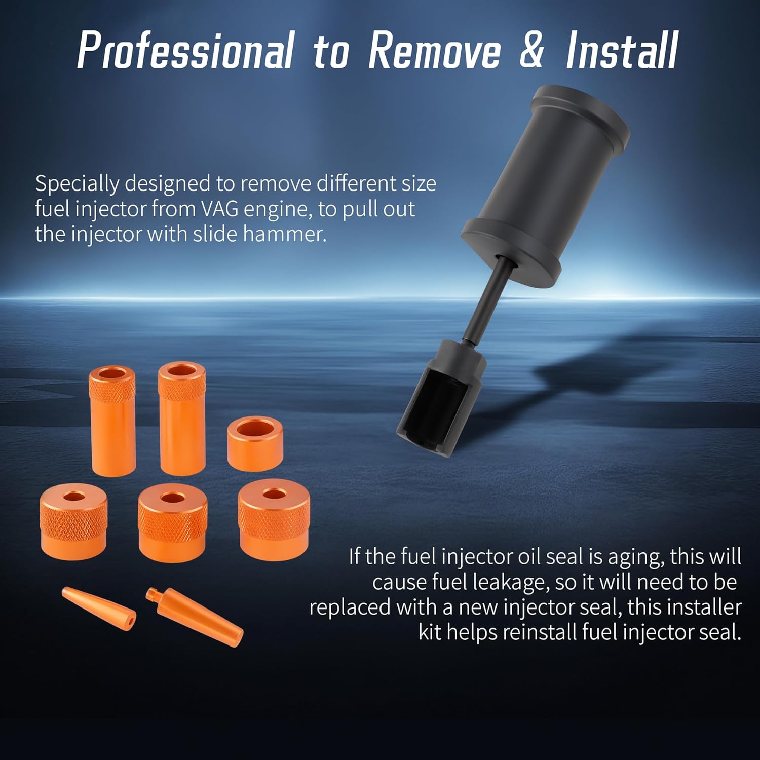 Fuel Injector Puller Removal Kit Injector Seal Installer Repair Tool, Compatible with Audi VW 1.4 1.6 1.8 2.0 2.7 3.0 3.2 3.6 V6 4.2 V8 FSI TSI
