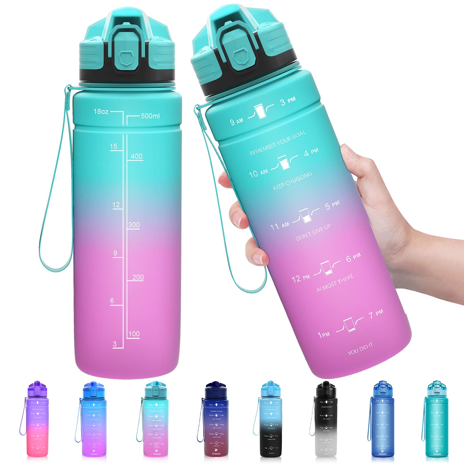 Zounich Trinkflasche Kinder Auslaufsichere 1L/700ml/500ml-BPA frei trinkflaschen Sport tritan Kunststoff Wasserflasche für Fahrrad, Schule, kohlensäure geeignet, spülmaschinenfest Sportflasche