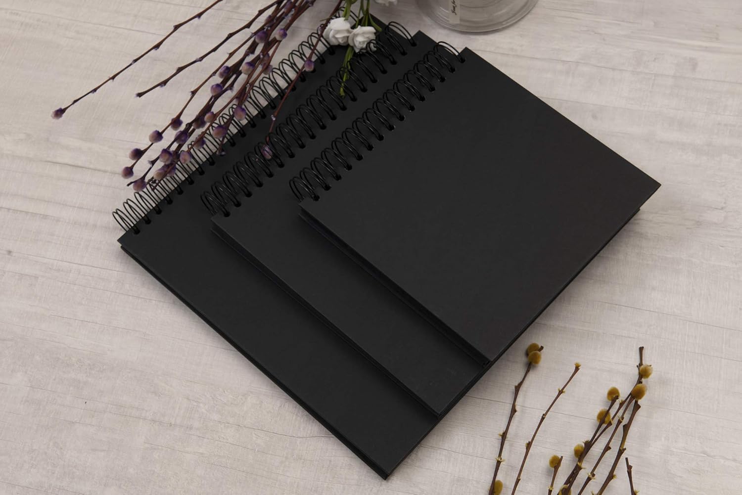 potricher 8 x 8 Inch DIY Scrapbook Photo Album Hardcover Kraft Blank Black Page Wedding and Anniversary Family Photo Album (Black, 8 Inch)