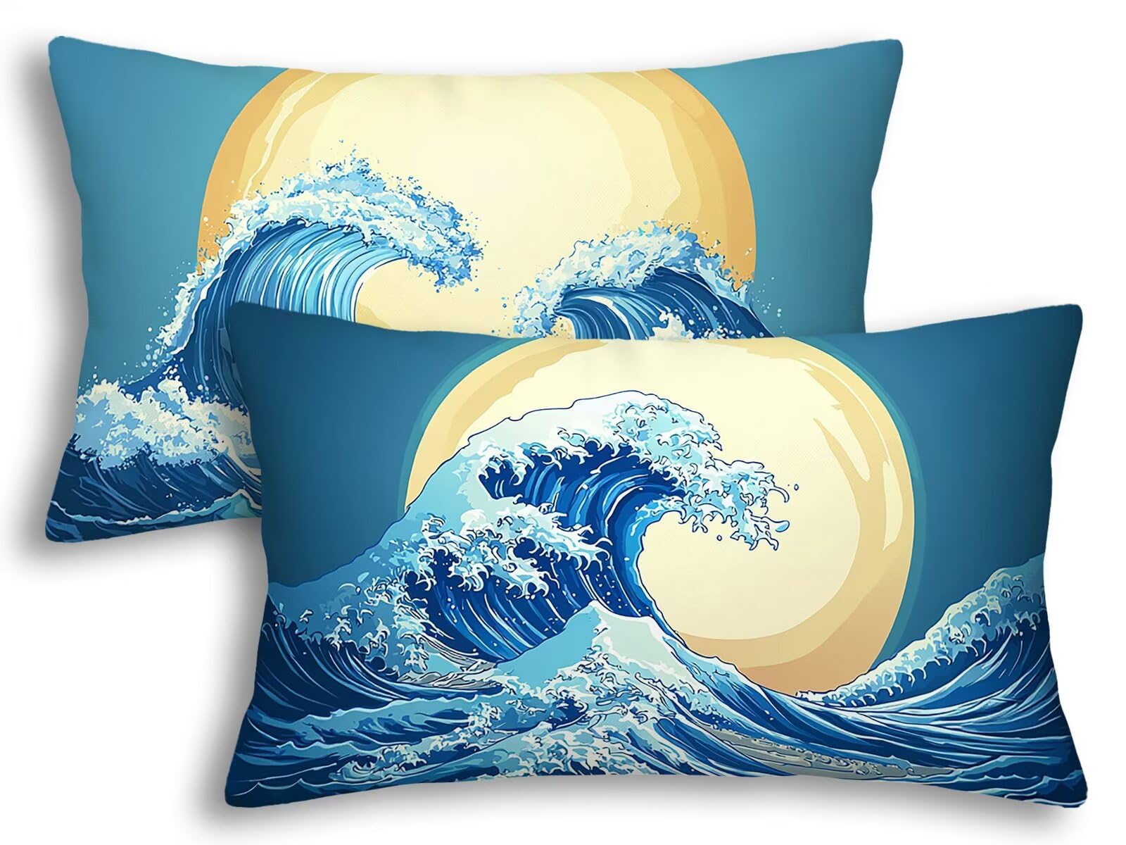 Housse de coussin extérieur pour canapé de jardin et terrasse motif vagues japonaises