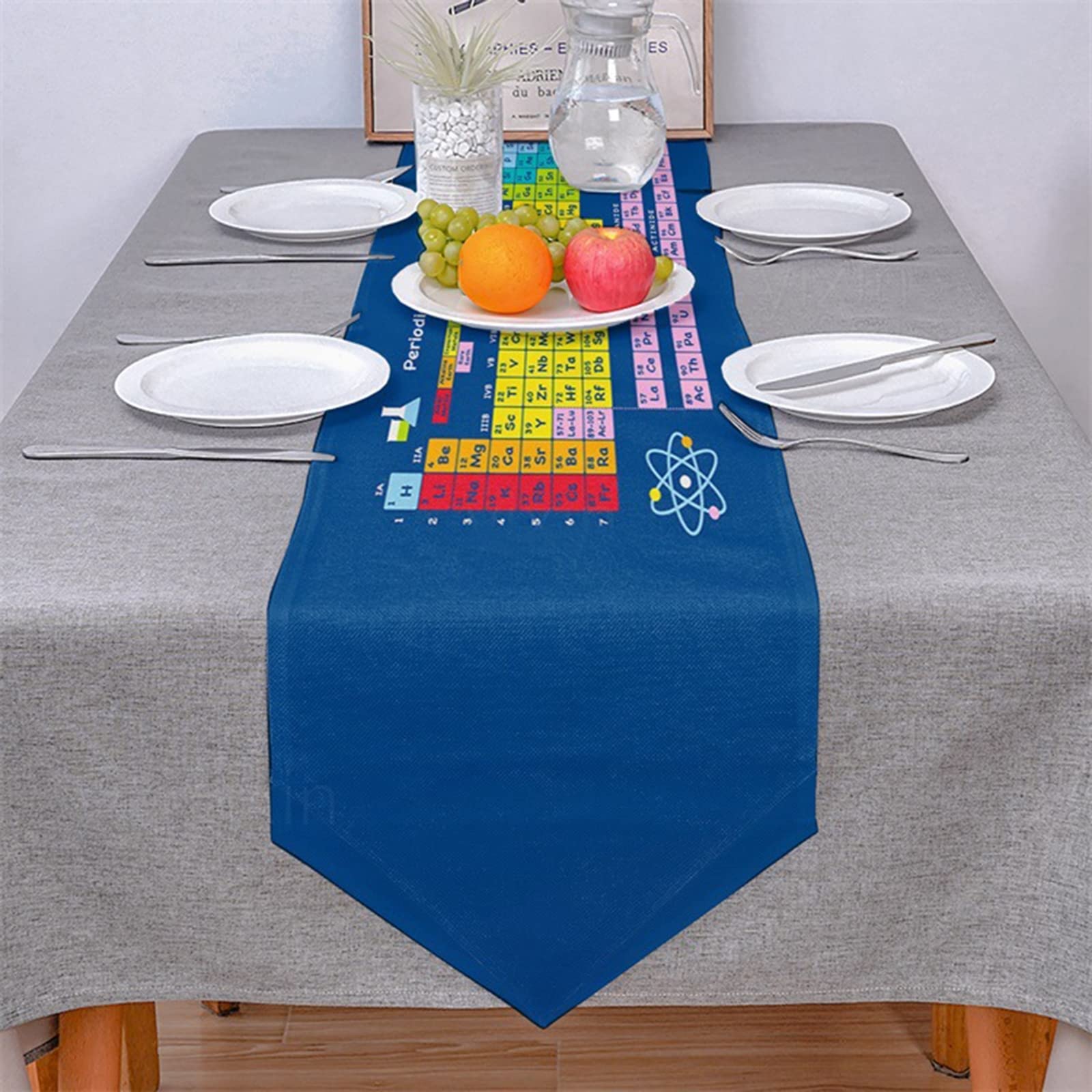 Chemin de table bleu moderne 46x183cm lin coton déco printemps