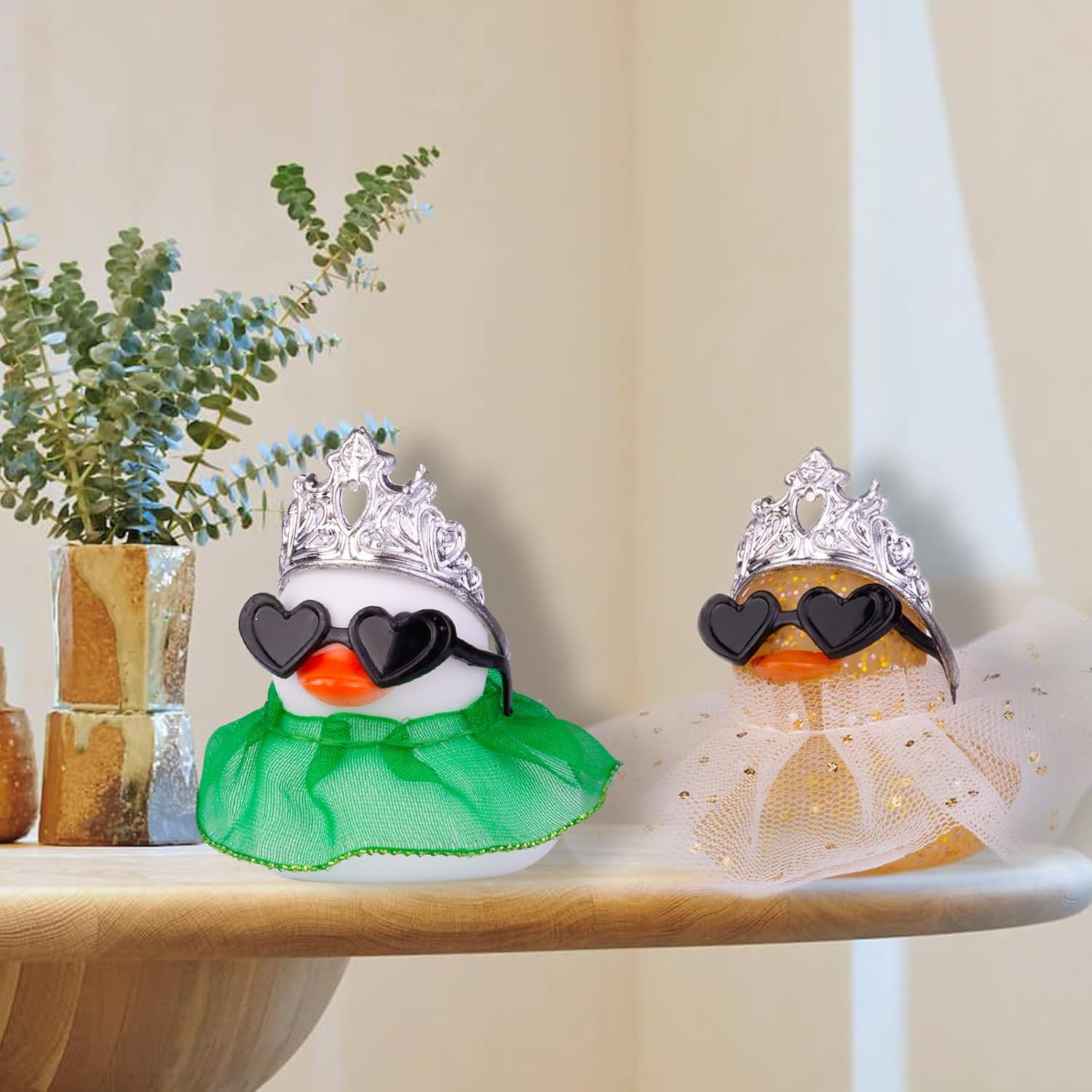 Car Rubber Duck Ornament Cool Duck Car Dashboard Decorations with Mini Hat Necklace Sunglasses for Car Dashboard Decoration Accessories(H23)