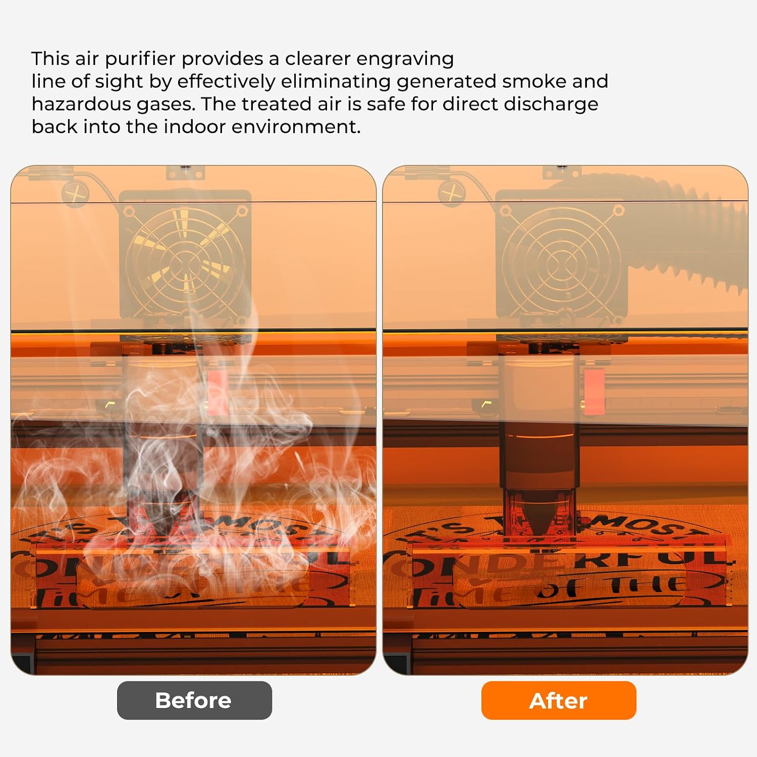 Air Purifier Designed for Woxcker Engraving Machine,A portable smoke extractor with five-layer filtration. It features three-speed wind control and smart usage monitoring