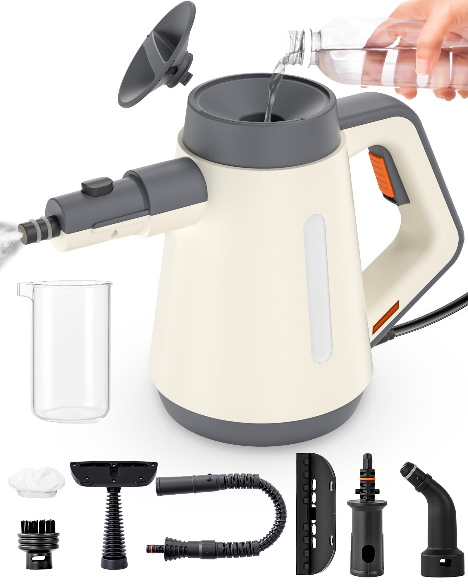 Handheld Steam Cleaner for cleaning 1500W 15s Fast-Heat Lockable Steam Trigger Accessories No Cooling Add Water Anytime Multi-Steam