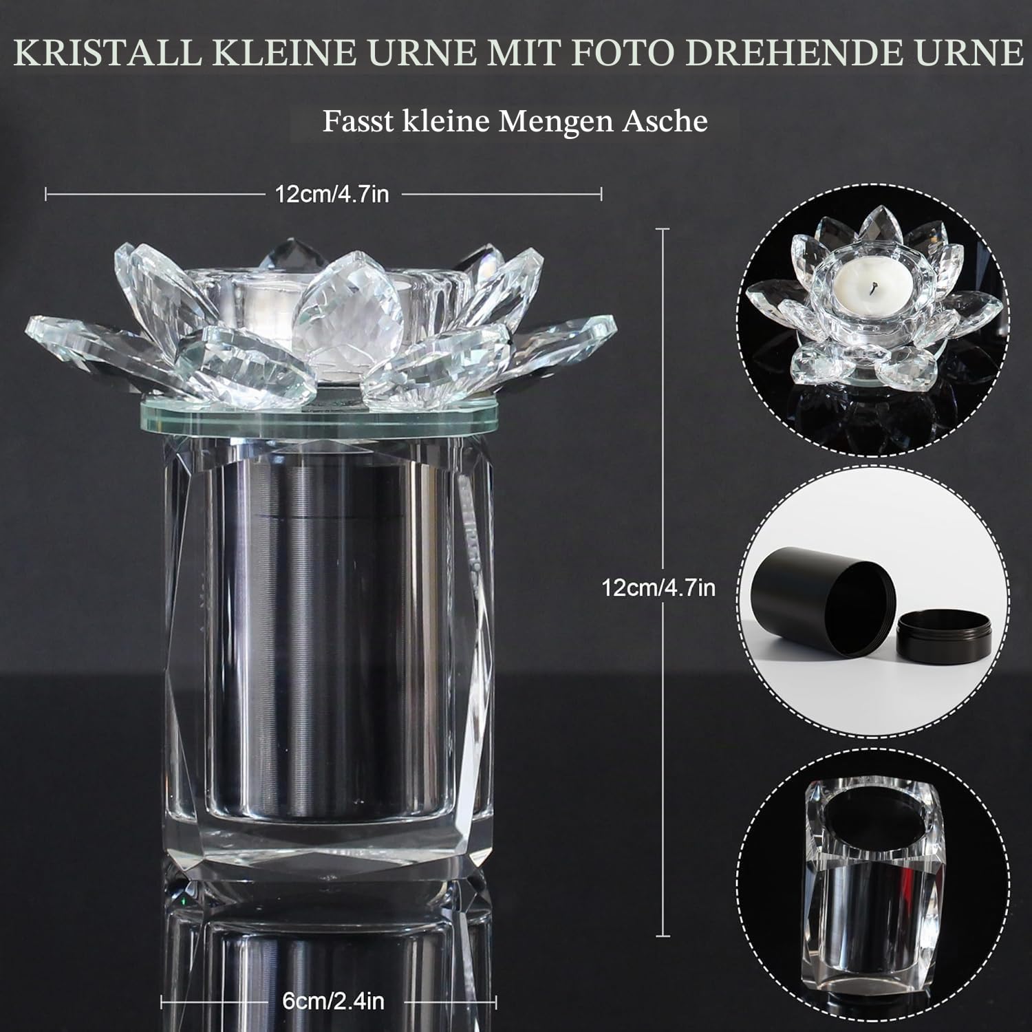 Mini-Urnen mit Kristall-Asche, Andenken, Foto-Urne mit Kerzenhalter, Kristall-Lotus-Kerze, Beerdigung, Bild, Asche-Halter, Urnen für Mensch oder Haustier, um sich an Ihren geliebten Menschen zu