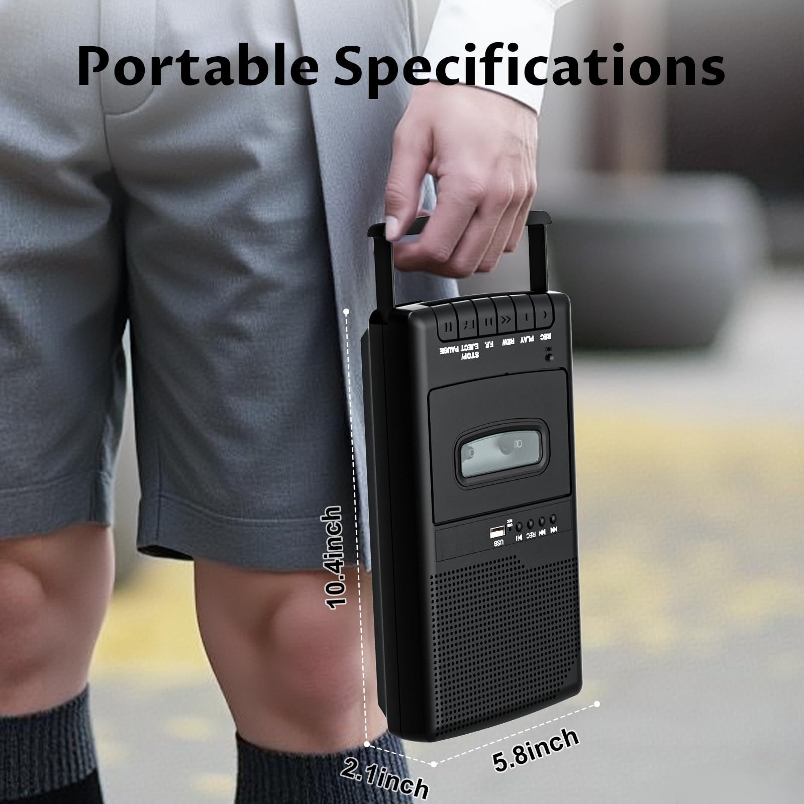 Lecteur de Cassettes Shoebox, Enregistreur Audio Portable | Conversion de Cassettes en USB Numérique | Lecteur de Cassettes USB avec Poignée Rétractable, Microphone indépendant et haut-parleur intégré