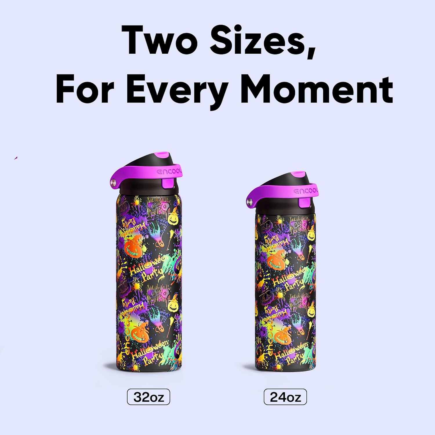 Encool SwiftSip Insulated Stainless Steel Water Bottle with Straw - Leak Proof Sports Water Bottle for School, Travel, Keeps Cold All Day, One-Touch Flip Lid, BPA-Free, 24 oz, Ghost Party - Image 6