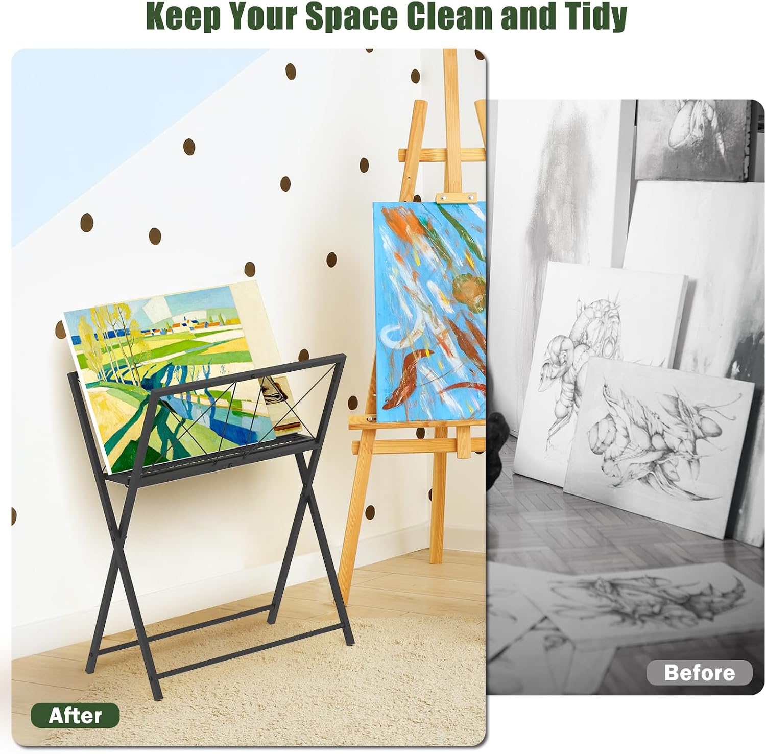Foldable Art Print Rack, Portable Art Storage Rack for Canvas and Artwork