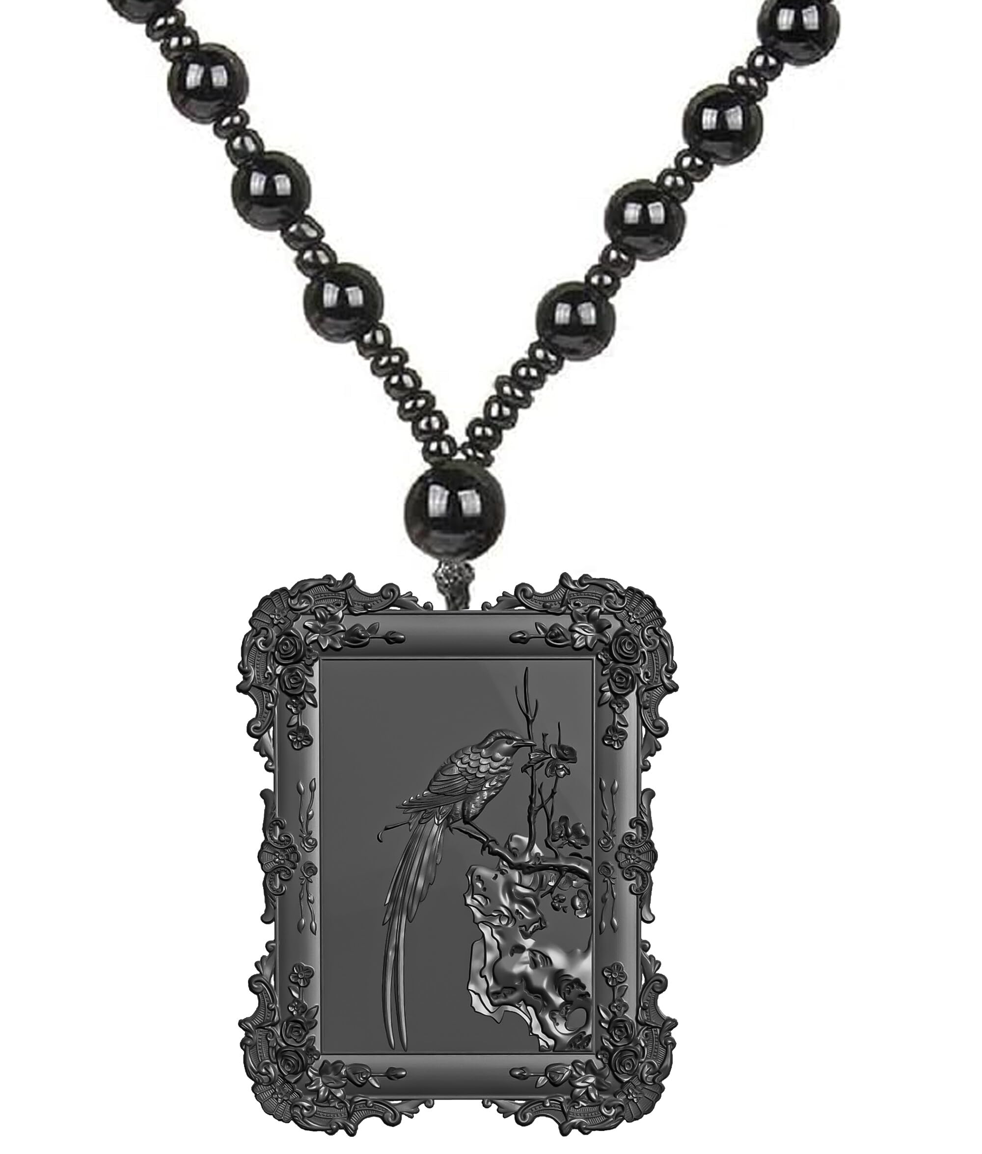 Artistic Bird Painting Pendant Necklace for Women Delicate Handmade Jewelry Gift Vintage Black Accents Timeless Handcrafted Beads mala Chain Symbol of Love, Grace Elegance Mothers Day Gift-image-32