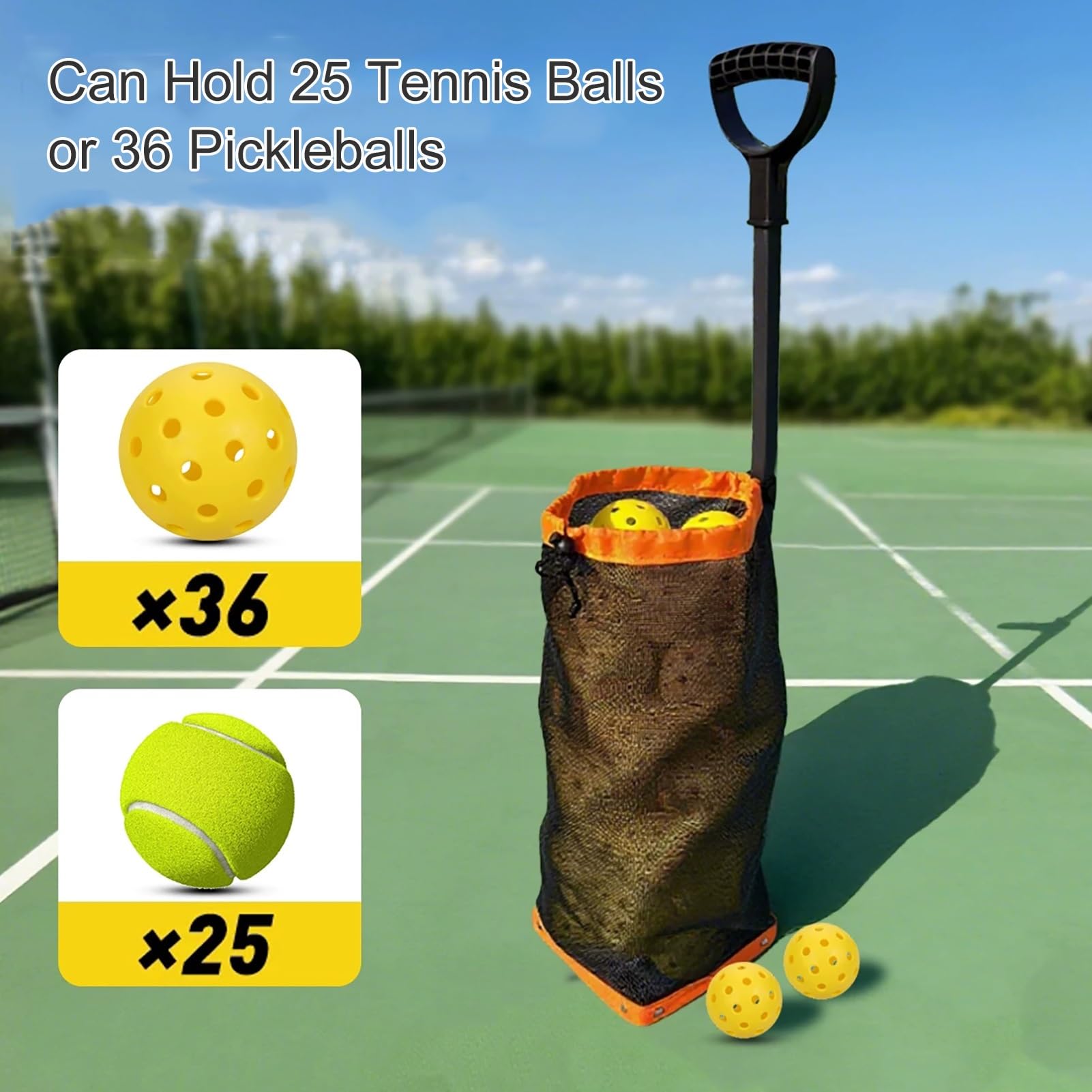 Cesta y organizador de pelotas de tenis de altura ajustable: tolva de pelota eficiente/colector para una fácil recogida y almacenamiento, ideal para canchas y entrenamiento