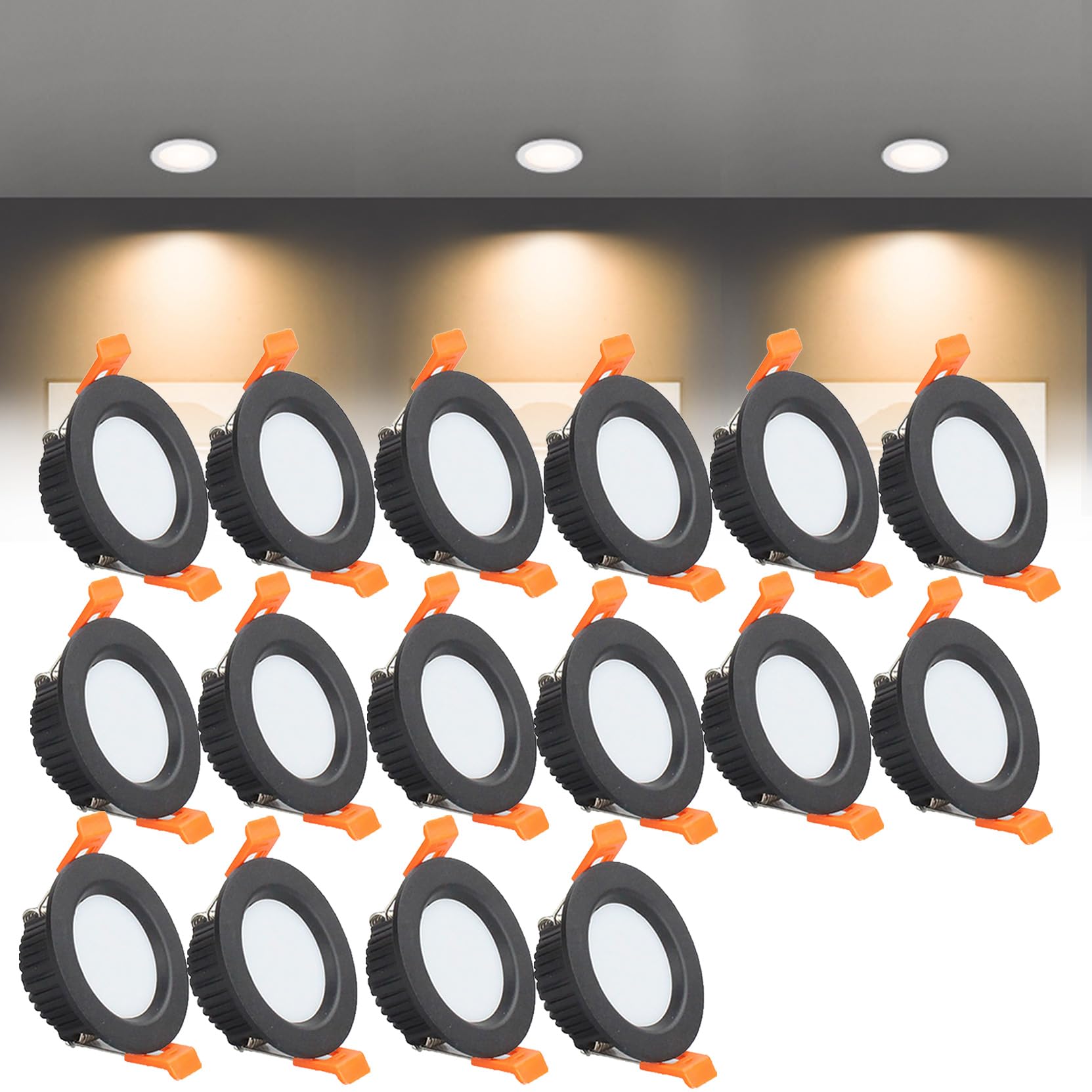Syibelters 3W LED Recessed Ceiling Lights 68mm, Warm White 3000K 3W 240LM, Cut Φ50-55mm, AC110-240V Ultra Slim Downlights, LED Panel Light for Living Room Hallway, 16 Pack