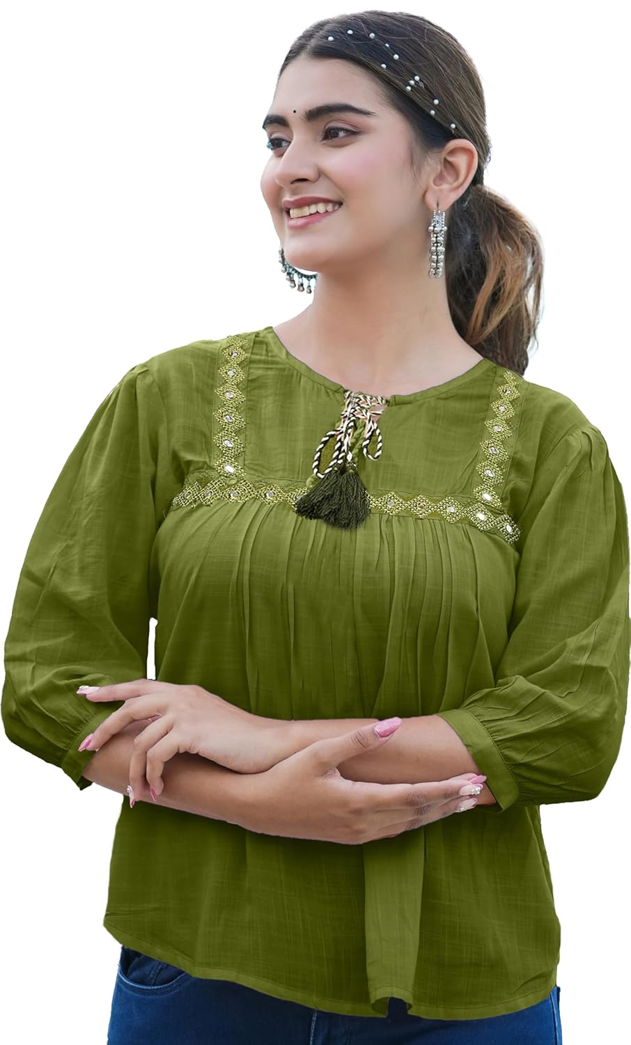 Yash Gallery Women’s Cotton Regular Fit Embroidered Summer Tops