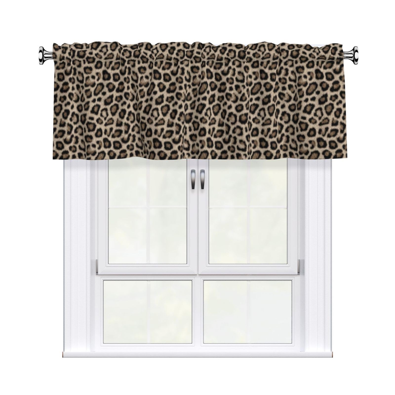 Woshuwo Modern Leopard Print Valances For Windows Rod Pocket Window Treatment Short Curtains For Kitchen Living Room Bedroom Decor 54x18in