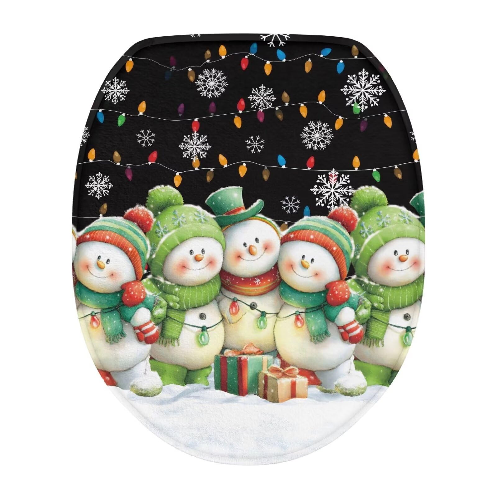 COEQINE Fabric Toilet Seat Cover for Home Decor Autumn Replacement Soft Plush Absorbent Toilet Lid Covers Cute Snowman Gathering Festive Xmas Home Decor Party Accessories