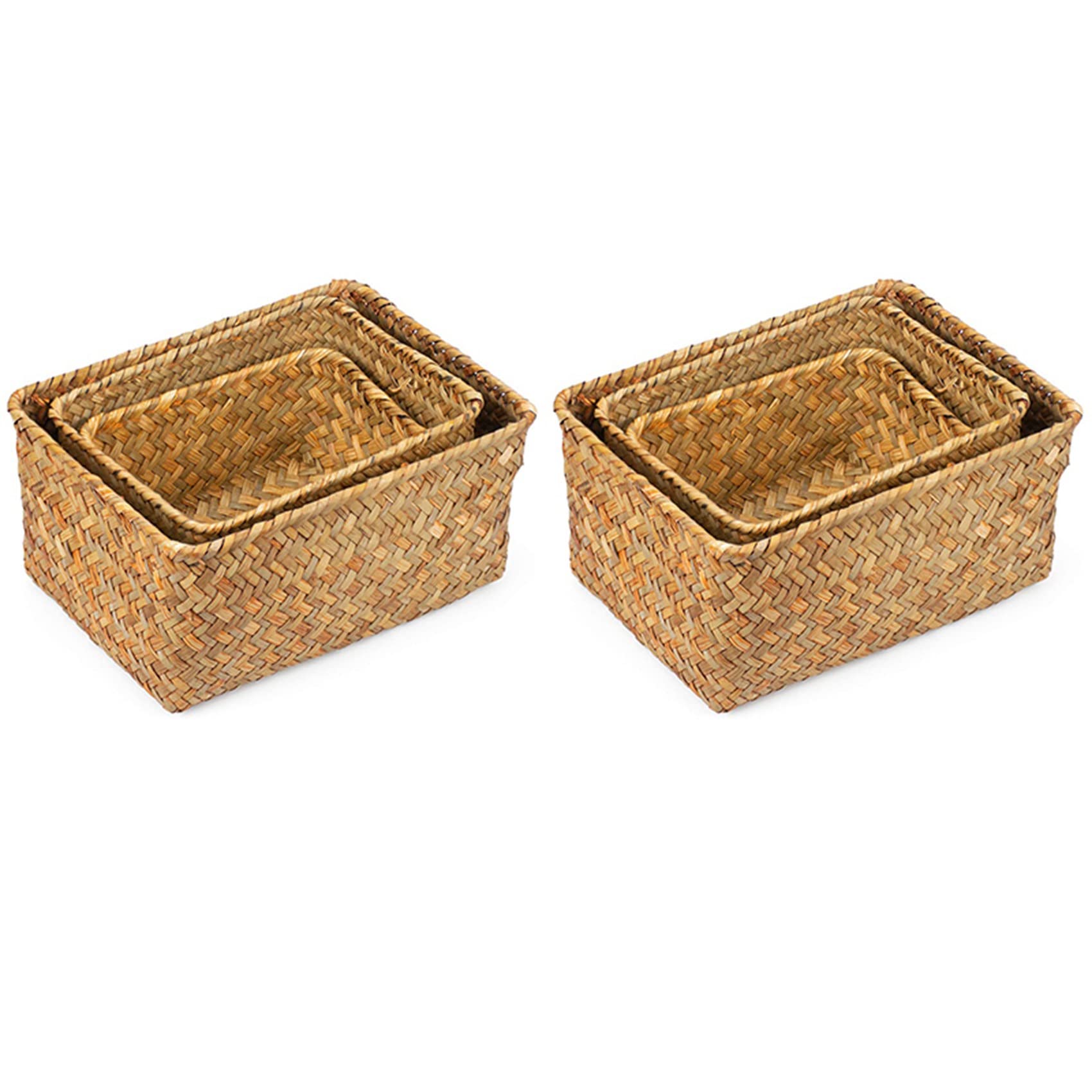 Hndhbfgrt 6X Seagrass Storage Basket, Multisize Handmade Rattan Shelf Baskets & Home Storage Bins Baskets for Decoration