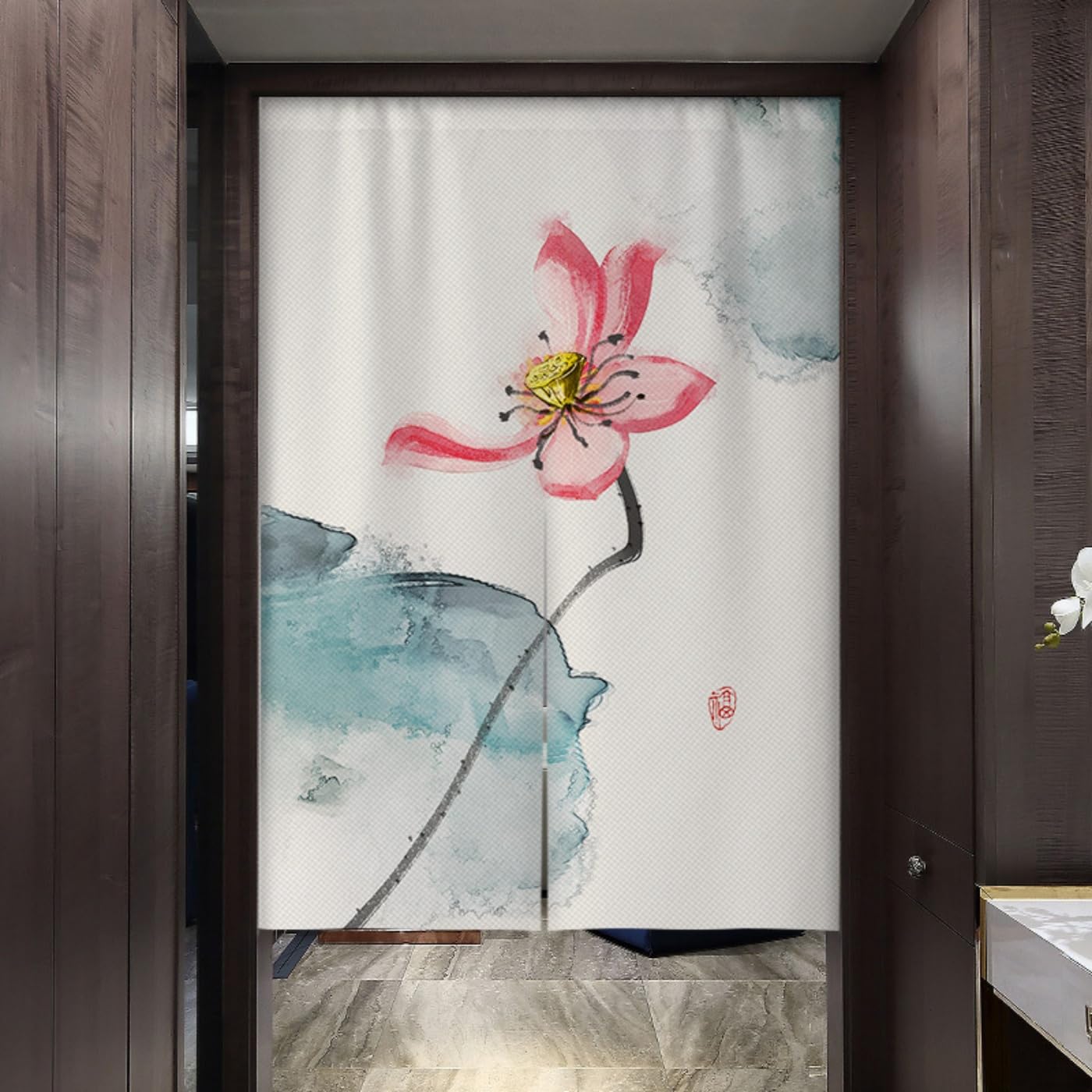 Guest Ruyunlai Japanese Noren Doorway Curtain, Ml11 Lotus Flower, 60x90cm