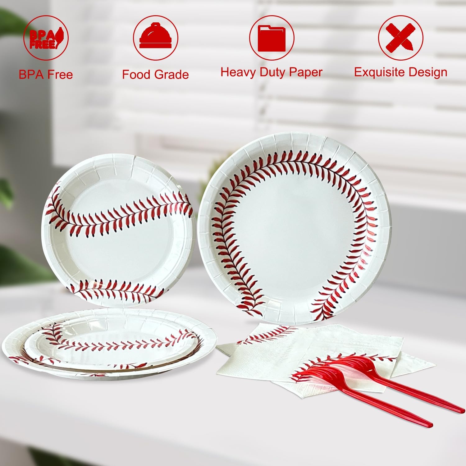 Baseball Birthday Party Decorations, Include Plates, Napkins, Hanging Swirls, Backdrop, Cake Toppers, Triangle Banner, Paper Pom Poms,Serve 16 - Image 3