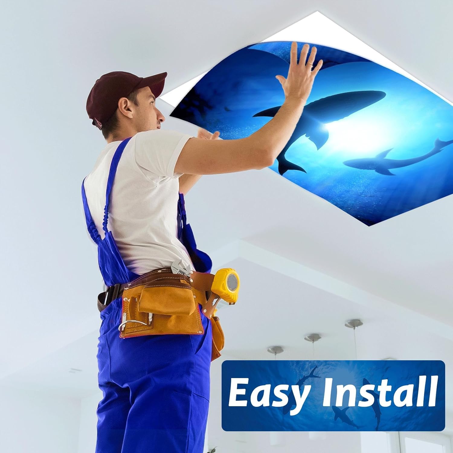 8 Pcs Fluorescent Light Covers with 80 Magnets Decorative for Classroom Ceiling Light 4 x 2 Feet Magnetic Light Covers Filter Easy Install for Office Hospitals & Home Drop Ceiling Supplies (Shark)