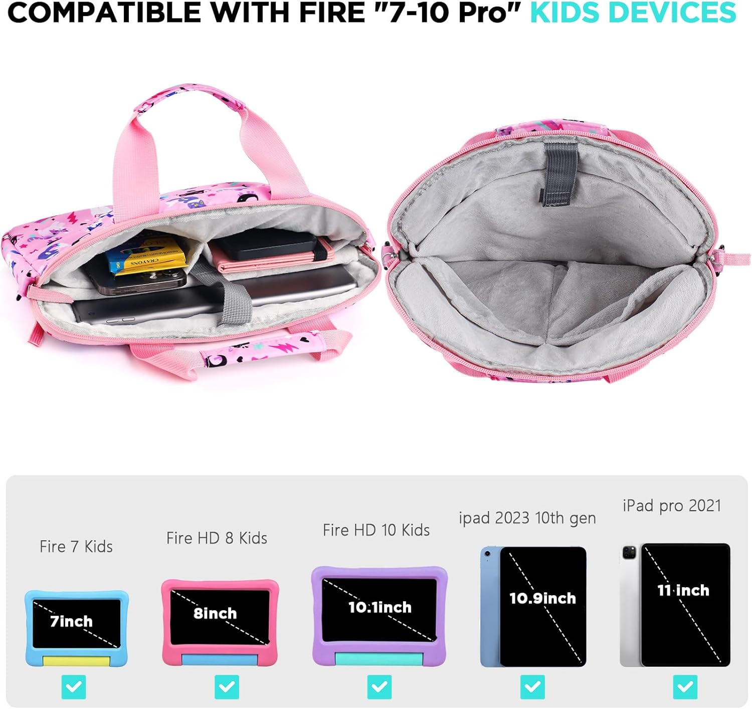 Kids Tablet Bag for Girls, Kids Tablet Carrying Case for Fire HD 10, HD 8, Fire 7 Sleeve Bag Kid Kindle Bag, iPad Bag for Kid, Cat Pink - Image 5