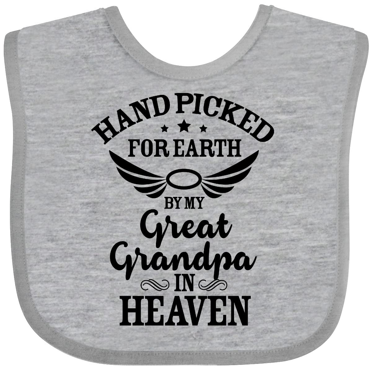 inktastic Handpicked for Earth By My Great Grandpa in Heaven Baby Bib Heather Grey 37293