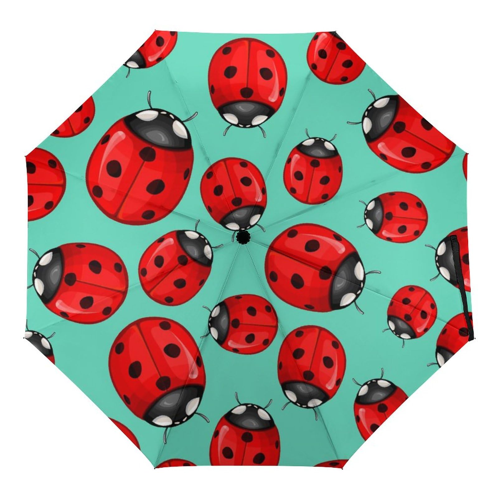 ORENZ Automatic Umbrella Ladybug Ladybird Patterns Folding Umbrellas Light Windproof Umbrellas Portable Travel Umbrella